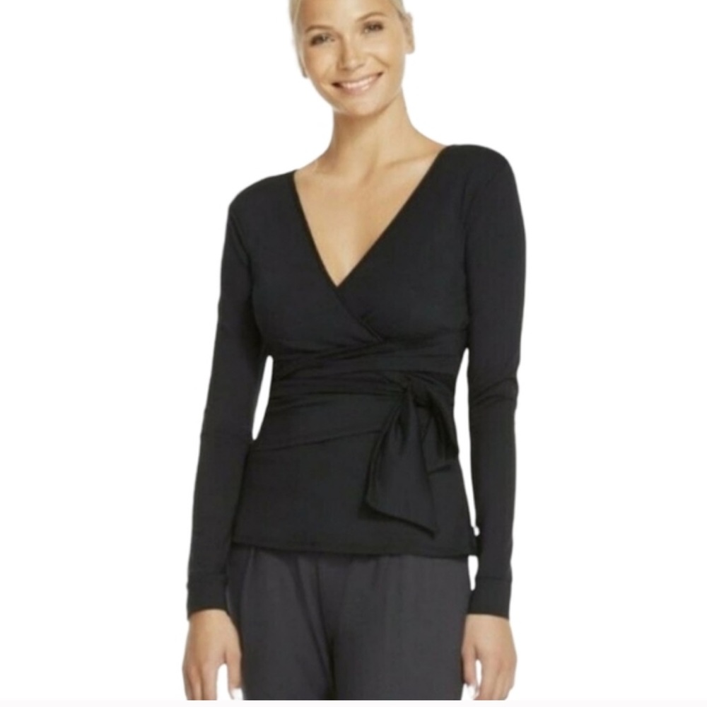 Fabletics Performance Wrap Top Double V Long Sleeve Black Size XS